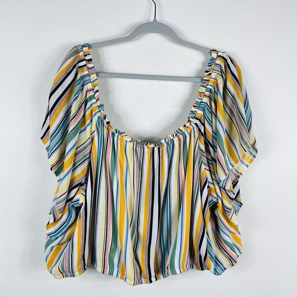 Torrid Plus Size 6X Striped Off Shoulder Gauze Ruffle Neck Crop Top - Picture 3 of 4